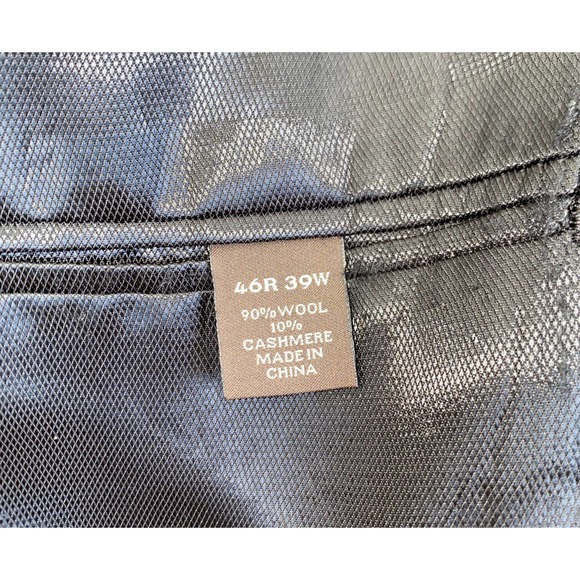 TASSO ELBA Black Single Breast Suit Jacket Blazer Wool/Cashmere Size 46R 39W - Picture 4 of 5